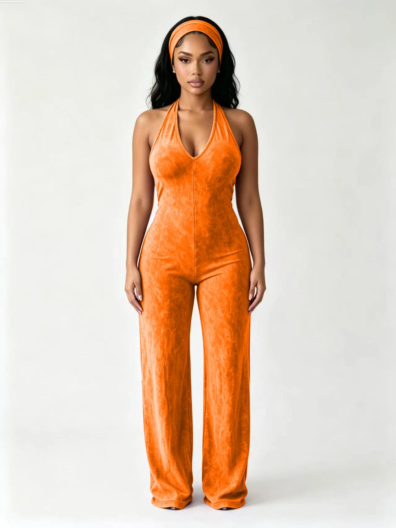Solid Color Off Shoulder Halter Jumpsuit for Women