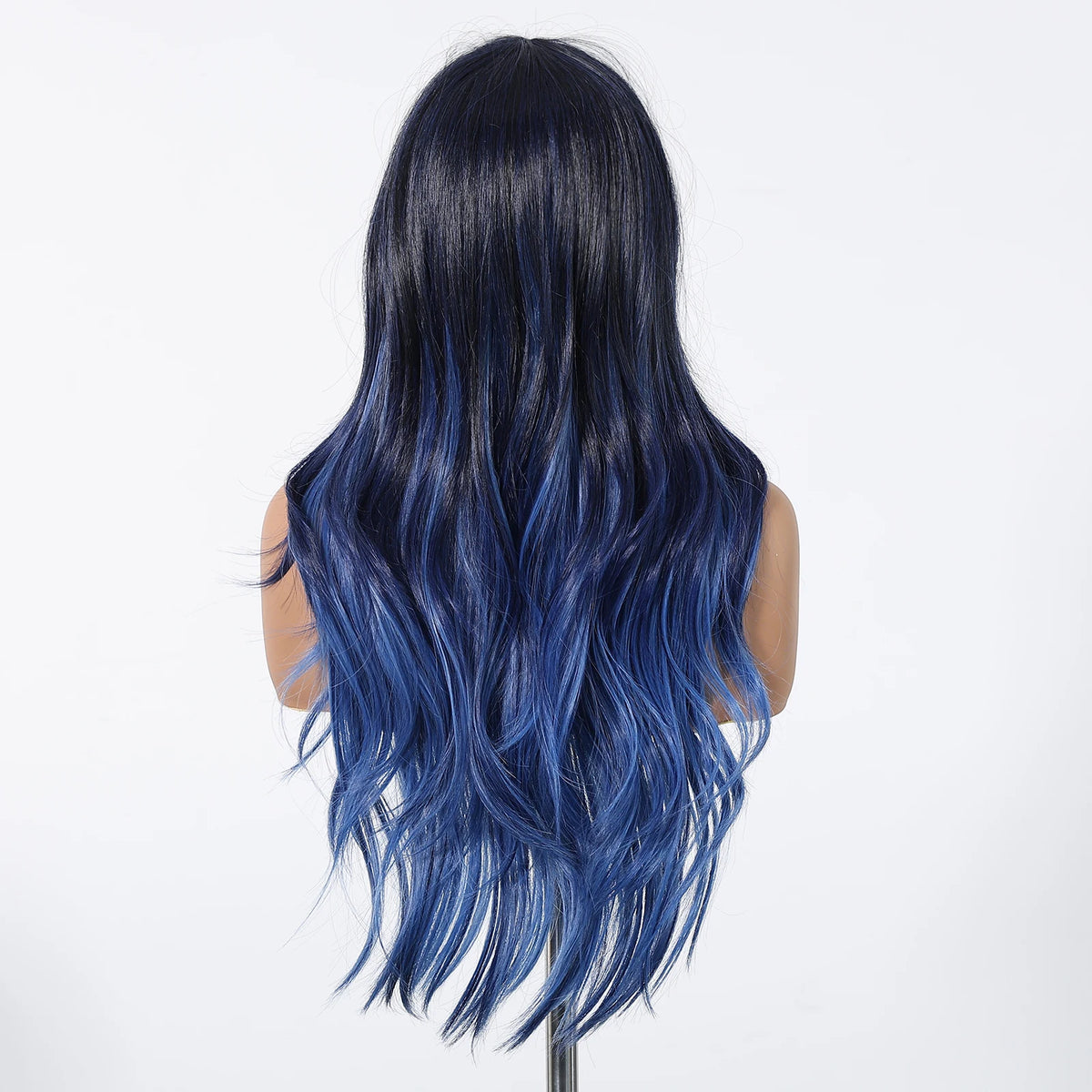 Blue Highlight Long Wavy Synthetic Wig With Bangs for Women