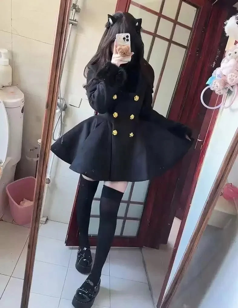 New Elegant Small Fragrance Celebrity Loose Coat Moda Woolen Winter French Style Vintage Blends Slim Waist Mid-length Outwear