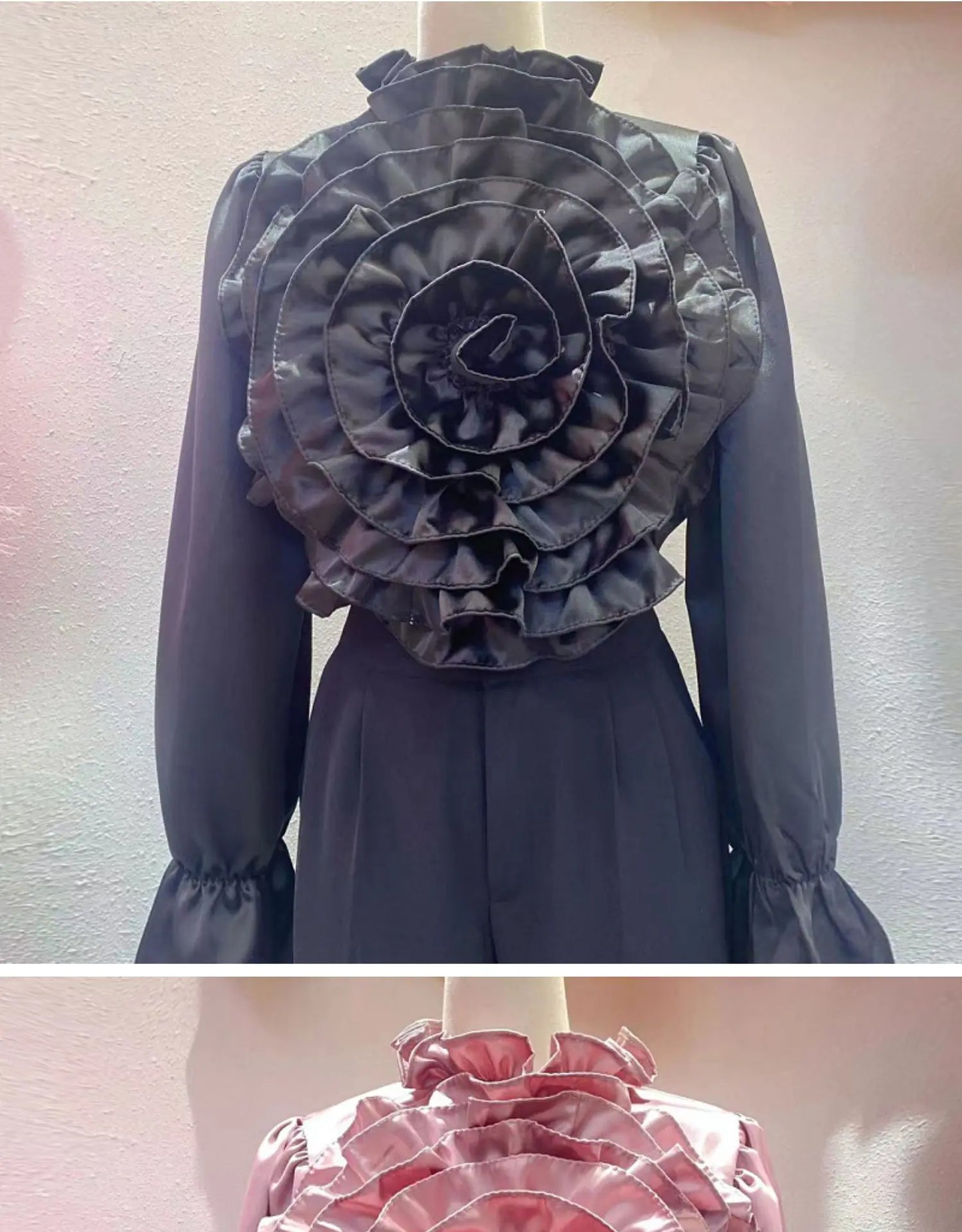 Light Luxury Socialite Style High-Grade Three-Dimensional Flower Solid Color Shirt 2024 Spring New Fashion All-Match Silk Blouse