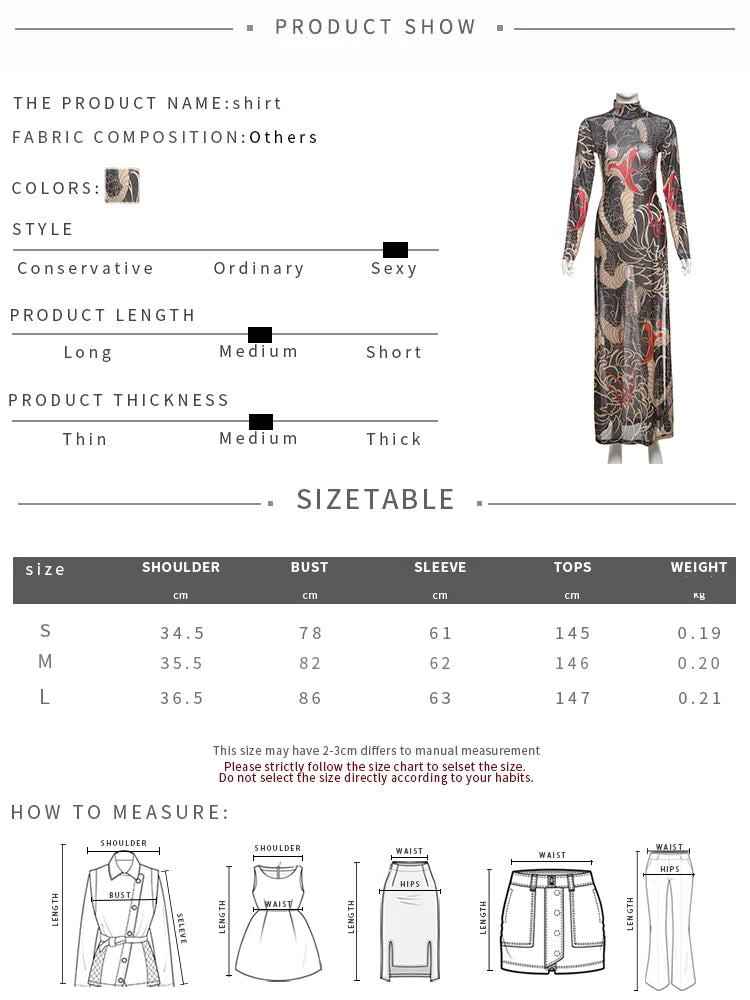 Snake Print Sheer Turtleneck Long Sleeve Top for Women