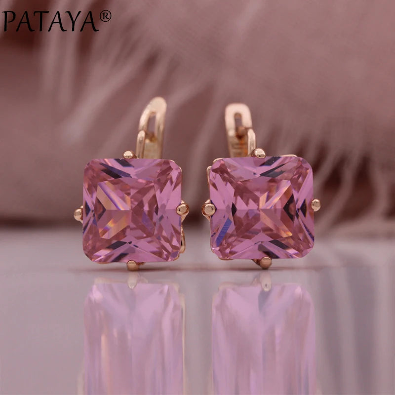 Rose Gold Square Zircon Drop Earrings