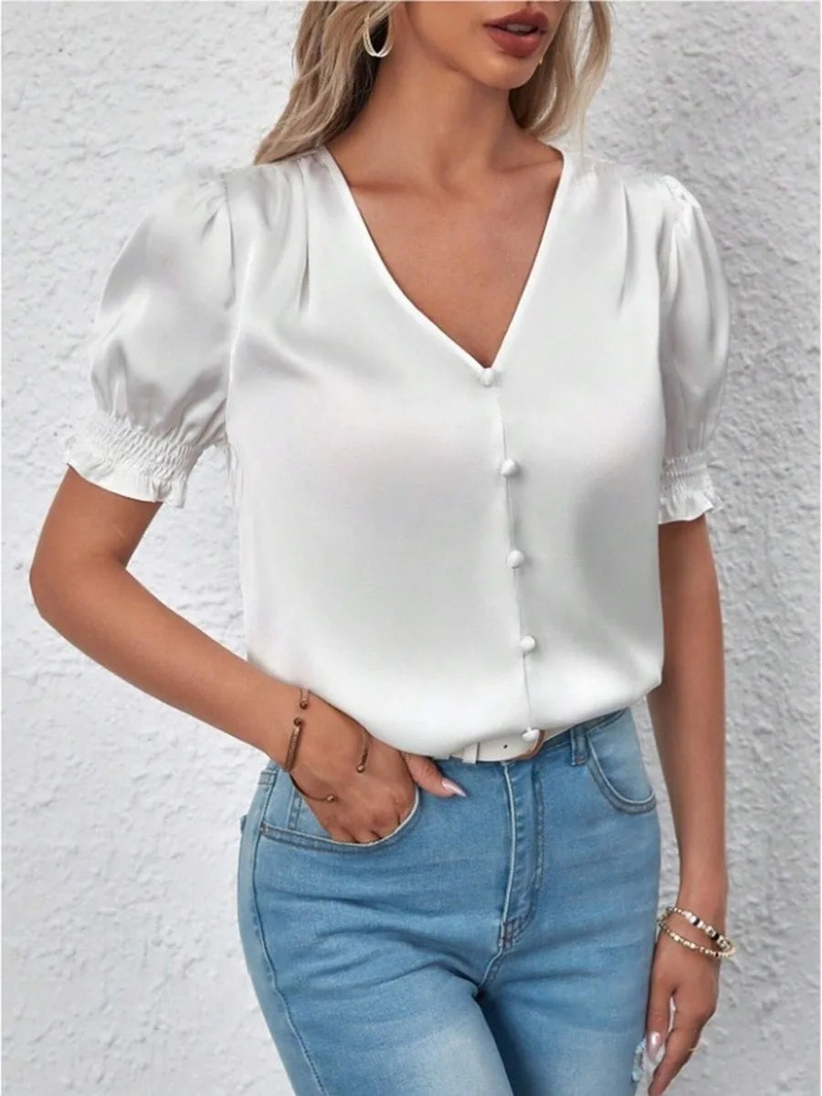 Elegant Satin Loose Fit Blouse for Women Summer Office