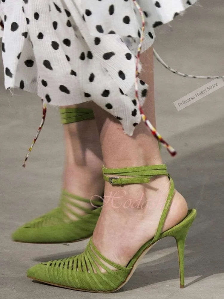 Pointed Toe Strappy Buckle Sandals With Stiletto Heels for Women