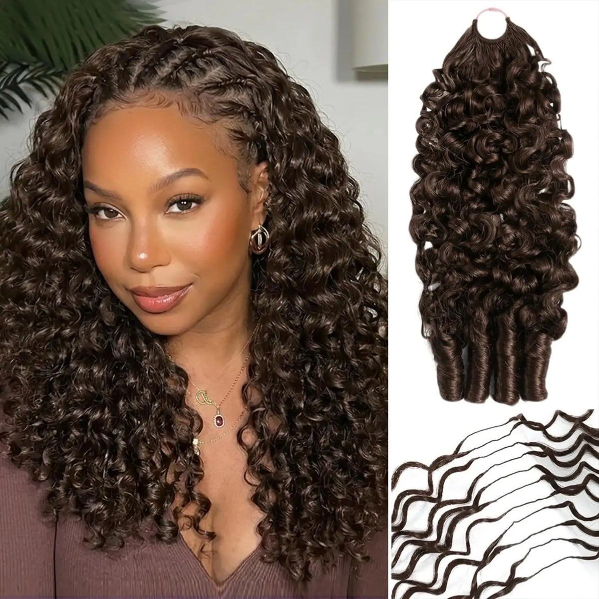 Chocolate Brown Burmese Curly Human Hair Crochet Extensions for Women