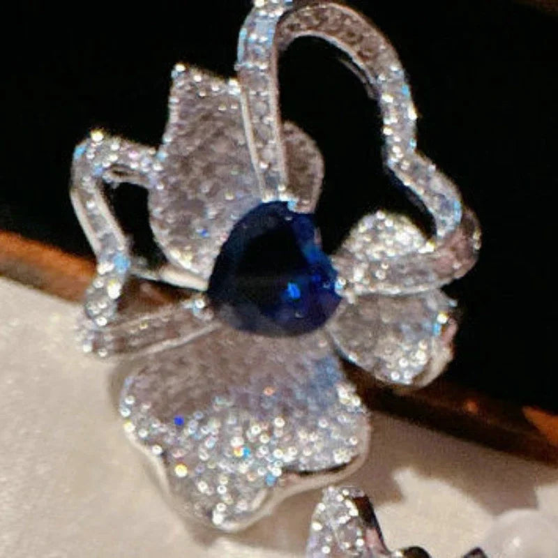 925 Silver Carved Flower Cubic Zirconia Jewelry Set for Women