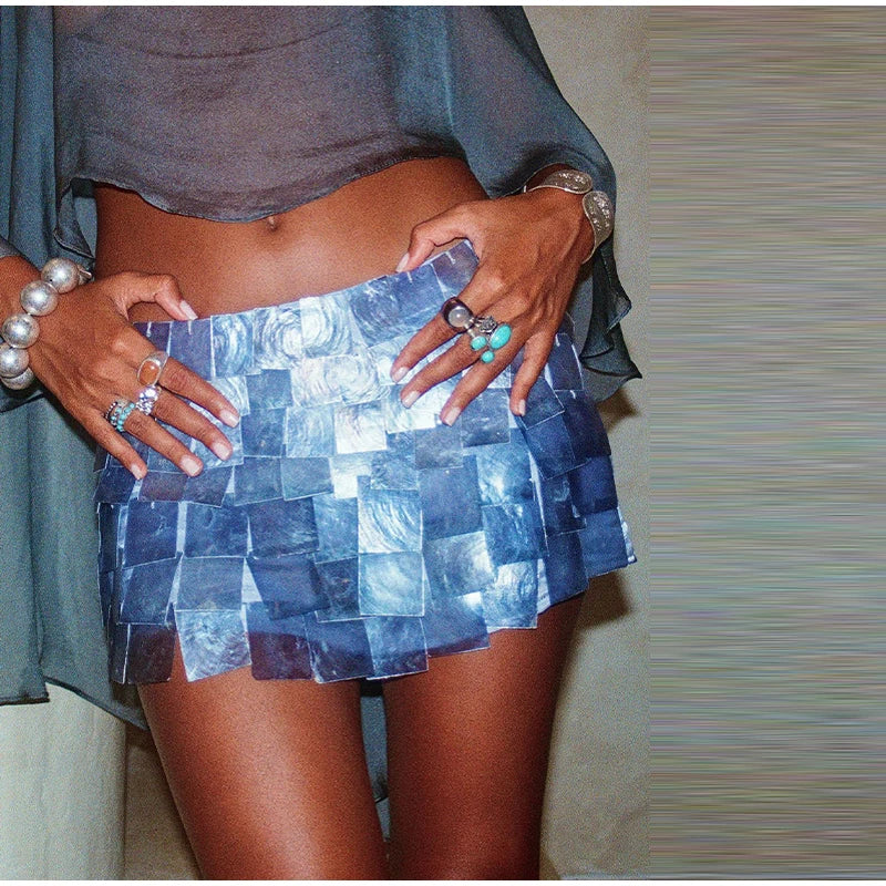 Sheer Chiffon Cape Top and Sequin Mini Skirt Set for Women