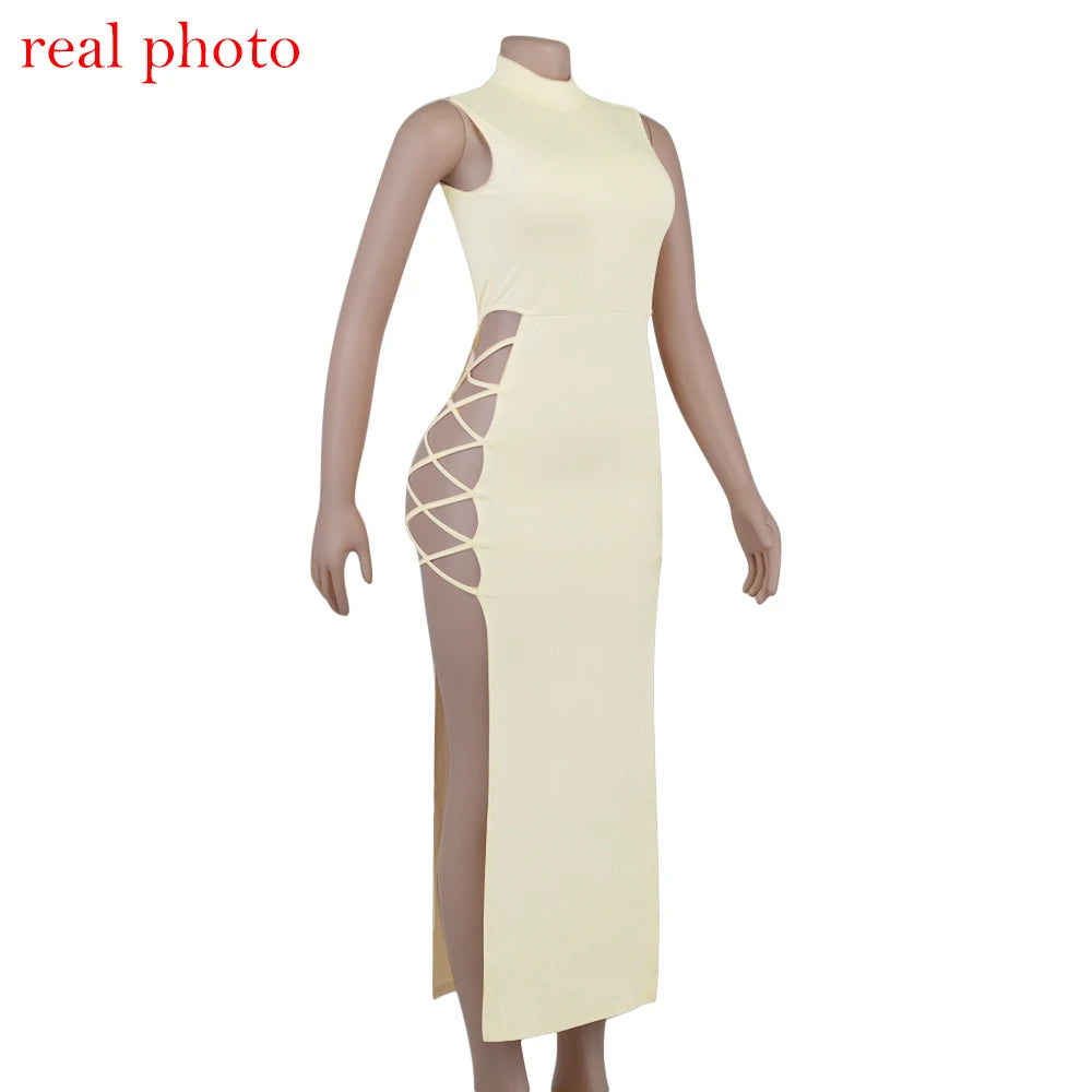 Cryptographic Elegant Black Sleeveless Bandage Sexy Dress for Women Club Party Backless Tank Dresses Skinny Fashion Summer 2025