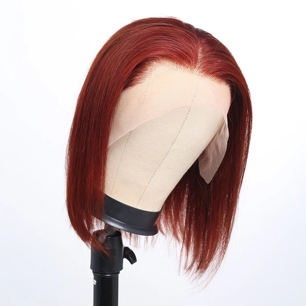 Reddish Brown Bob Wig Human Hair Short Straight Brown Bob Lace Front Wigs Human Hair 13X4 Transparent Lace Wigs Colored