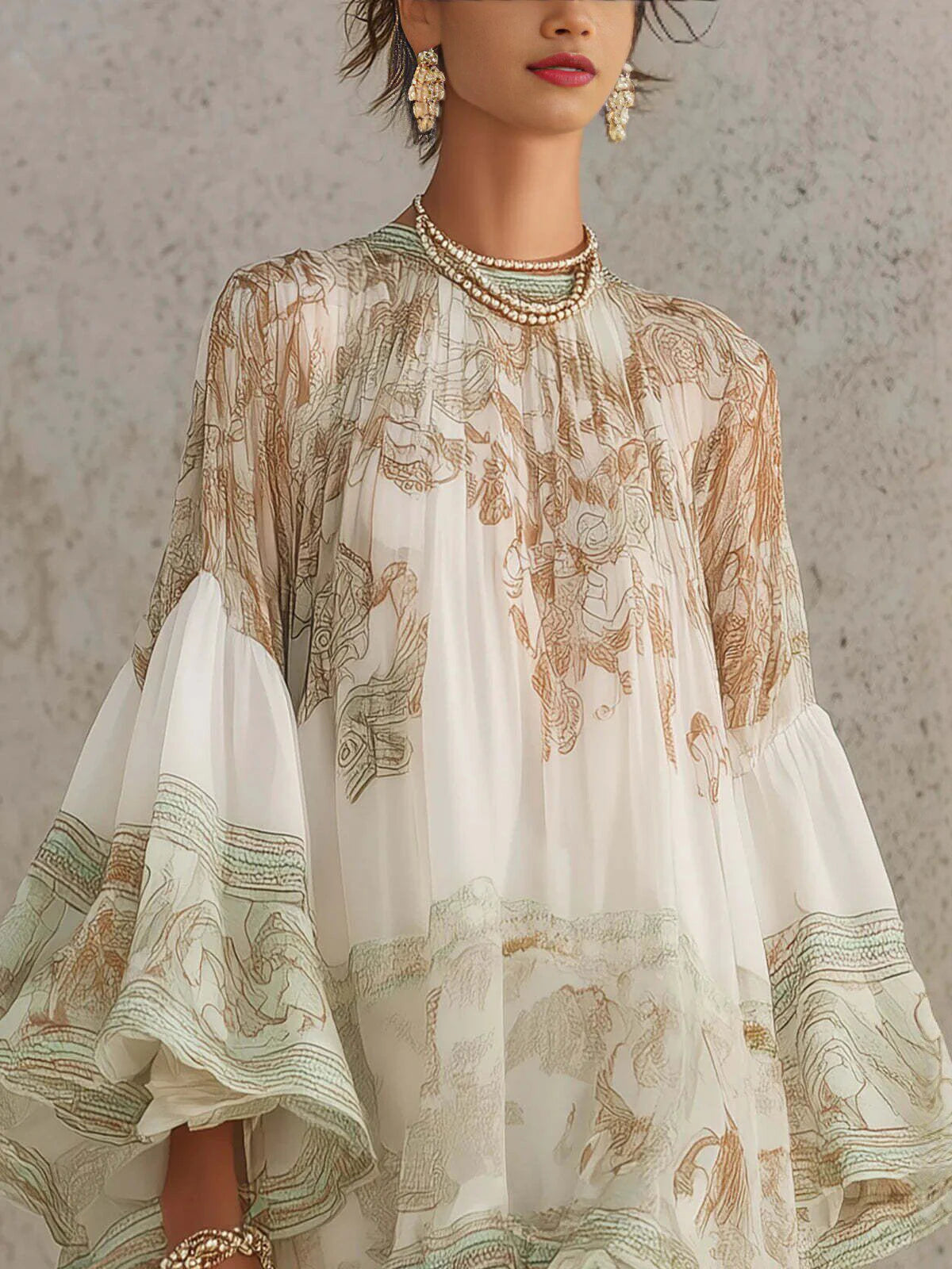 Vintage Boho Floral Print Ruffle Hem Mini Dress for Women