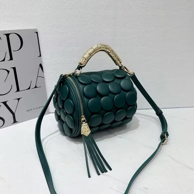 Retro Button Leather Bucket Shoulder Bag