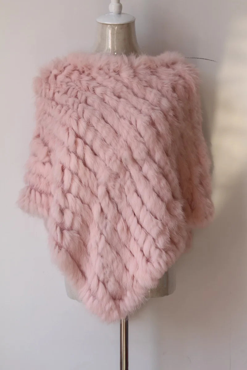 Rabbit Fur Knit Shawl Coat