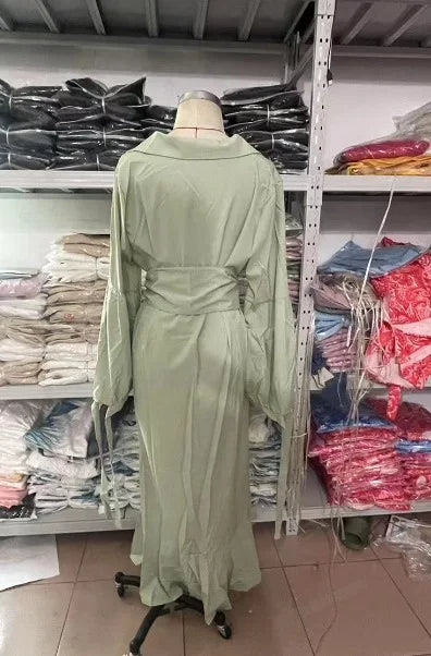 Casual Summer Dress With Turn Down Collar And Pockets for Women