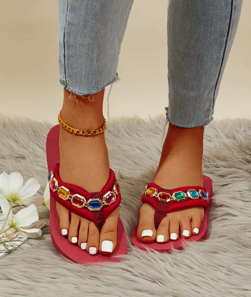 Crystal Accent Clip Toe Casual Summer Sandals For Women
