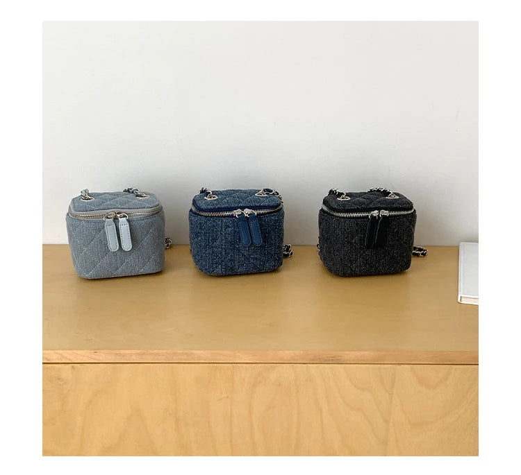 Mini Denim Crossbody Bag with Chain Strap for Women