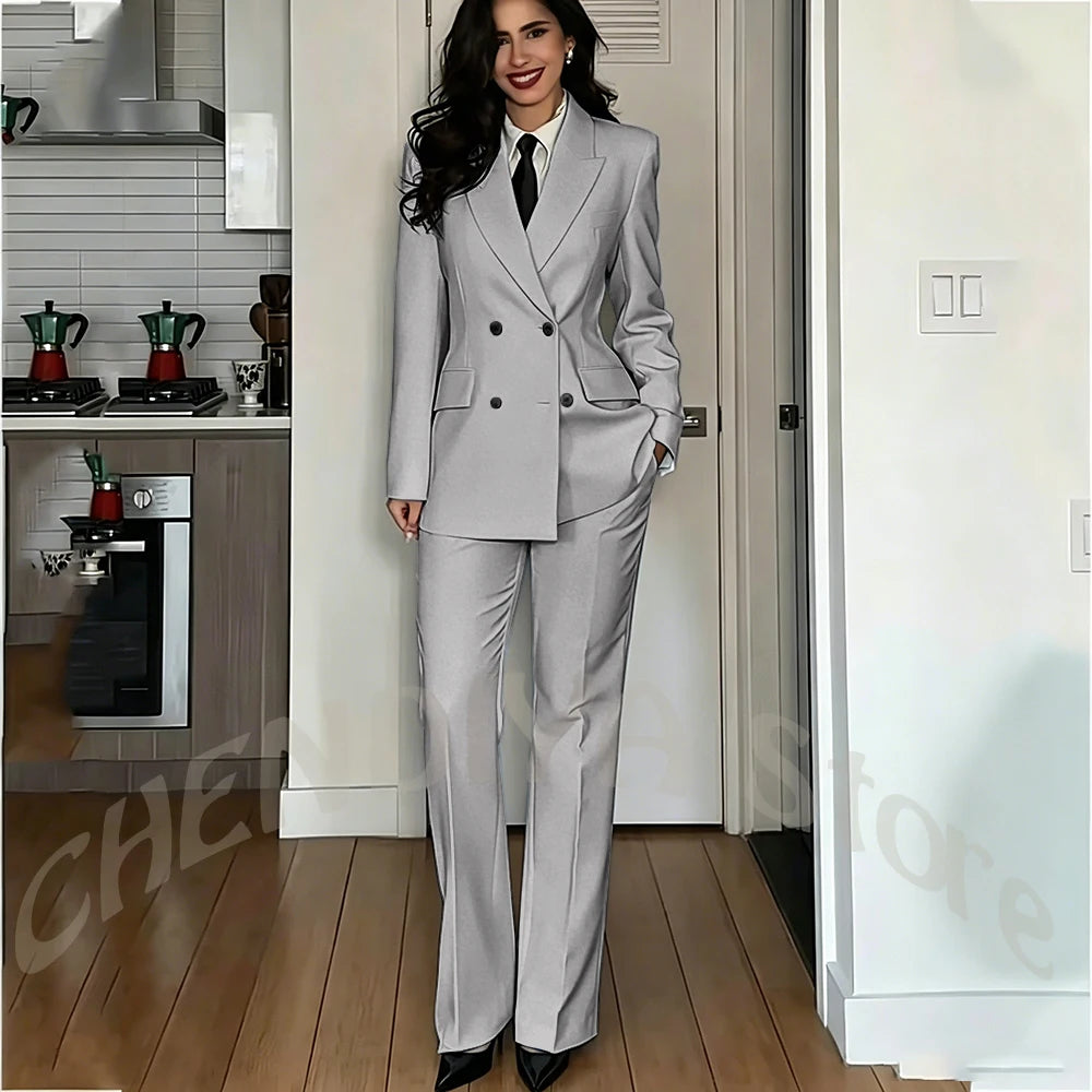Modern Lady Pure White Suit Double Breasted Peak Lapel Casual Chic Women Suit Formal Dinner Party Business Office Outfit Costume