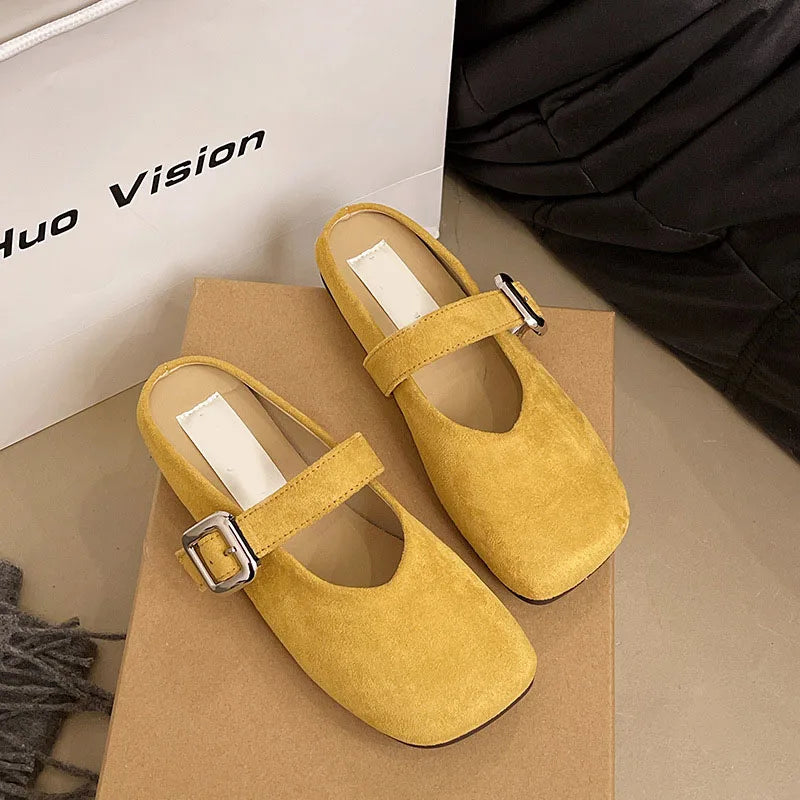 Square Toe Slip On Comfortable Flat Slides For Women
