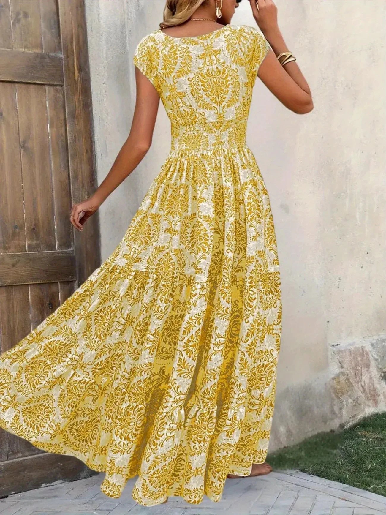 Bohemian Floral Printed V Neck Midi Dress For Women