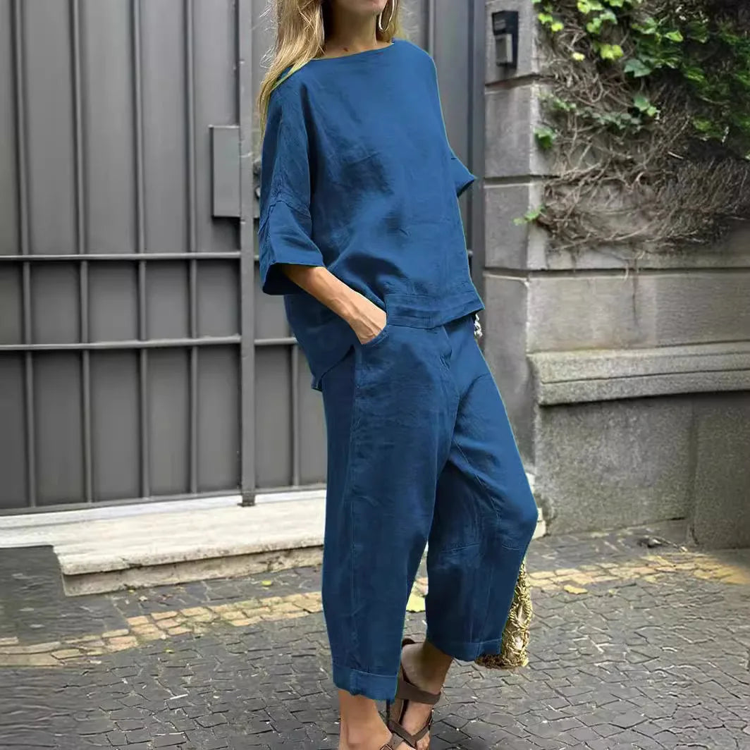 Elegant Summer Solid Color Two Piece Set for Women