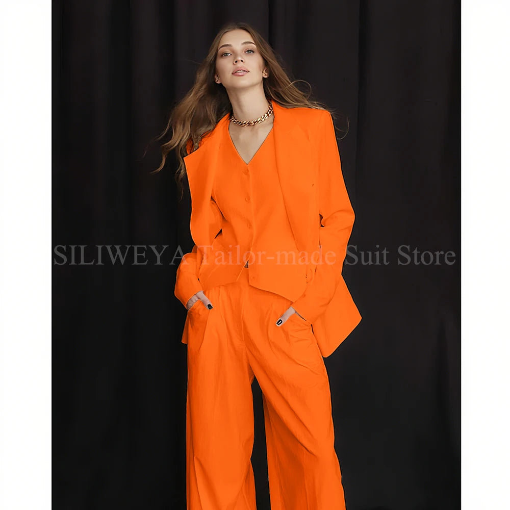 Slim Fit Single Breasted Three Piece Office Suit For Women