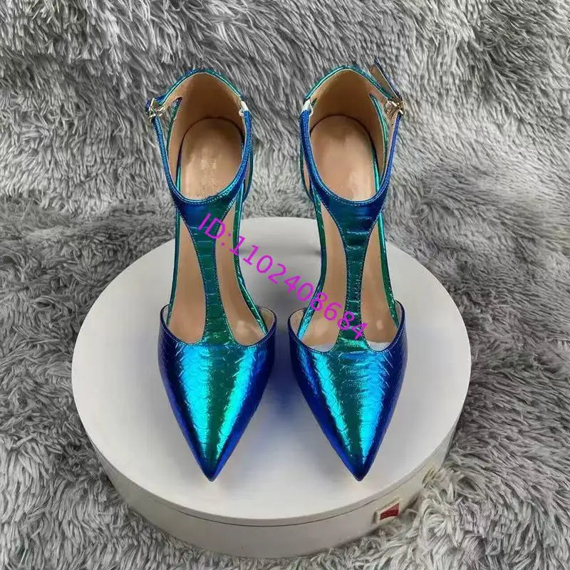 Gradient Purple T Strap Pointed Toe High Heel Pumps for Women