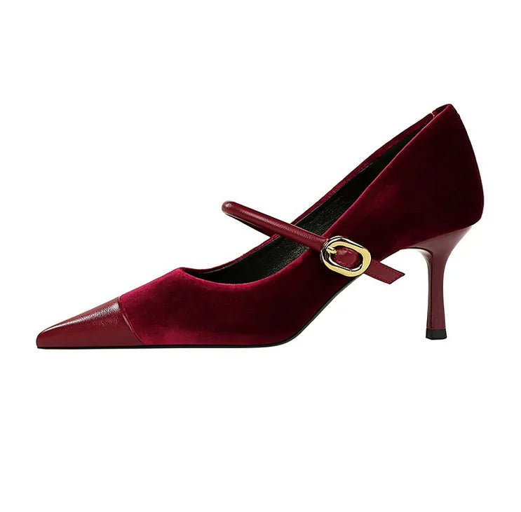 Suede Buckle Strap Pointed Toe Stiletto Pumps for Women
