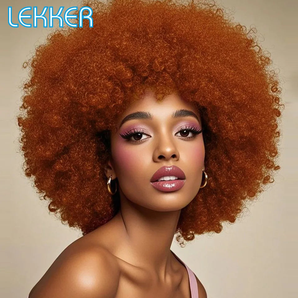 Human Hair Afro Kinky Curly Bob Wig with Glueless Cap for Women
