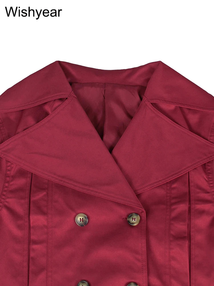 Lace-Up Double-Breasted Cropped Windbreaker Jacket for Women