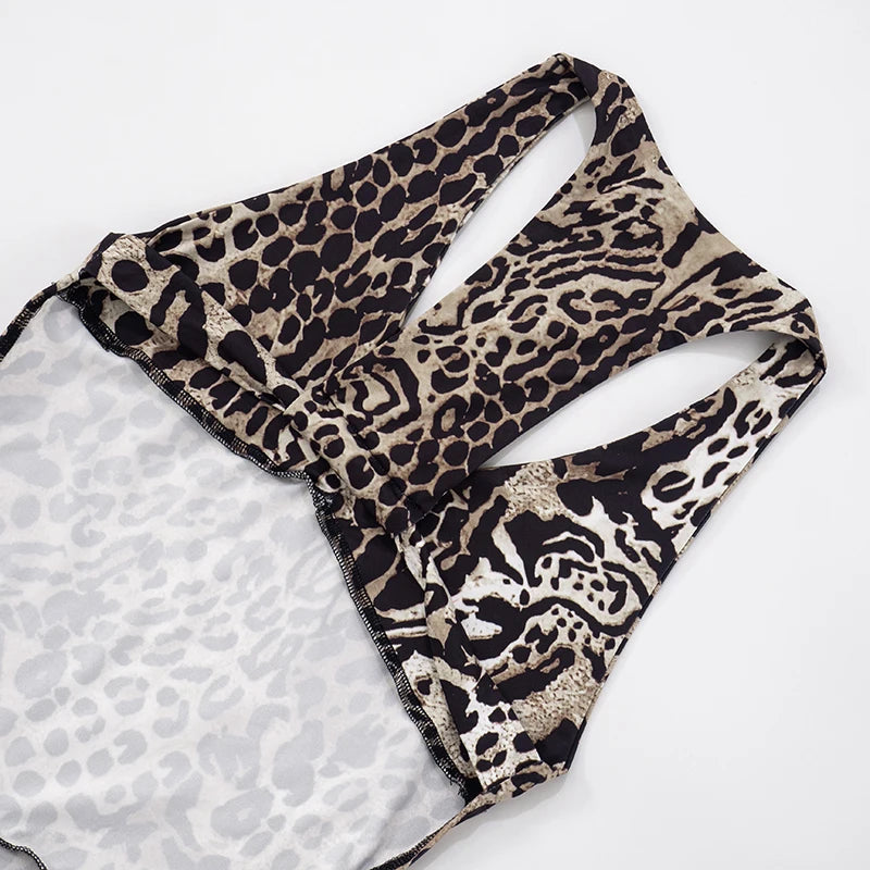 Leopard Print Sleeveless Jumpsuit with Stretch for Women