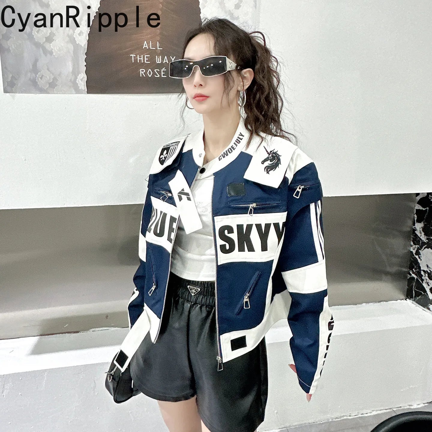 American Retro Motorcycle Clothes Stand Collar Short Zip Cardigans Coat Spring Autumn Embroidery Handsome Baseball Jackets Tide