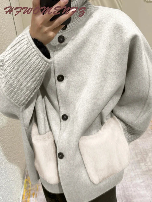 Faux Fur Collar Knit Cardigan