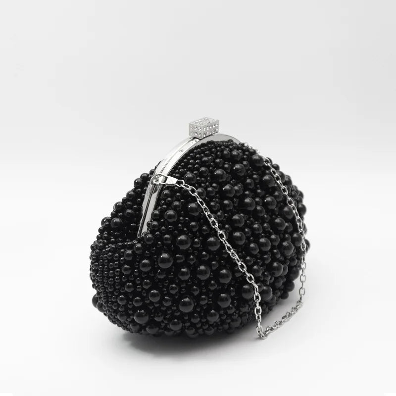 Full Black Pearls Evening Clutch Bags for Women Luxury Designer Mini Beading Handbags Chain Shoulder Bag Tote Mini Female Purses