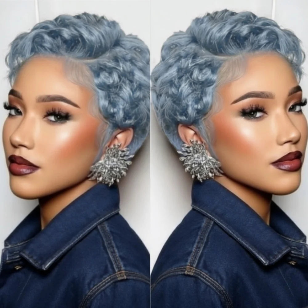 Curly Pixie Cut 13x4 Lace Front Short 6 Inch Layered Wig for Women