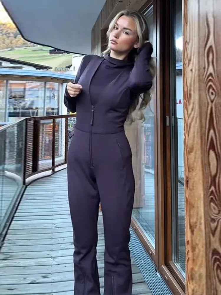 Sleeveless V Neck Ski Jumpsuit With Zippers for Women