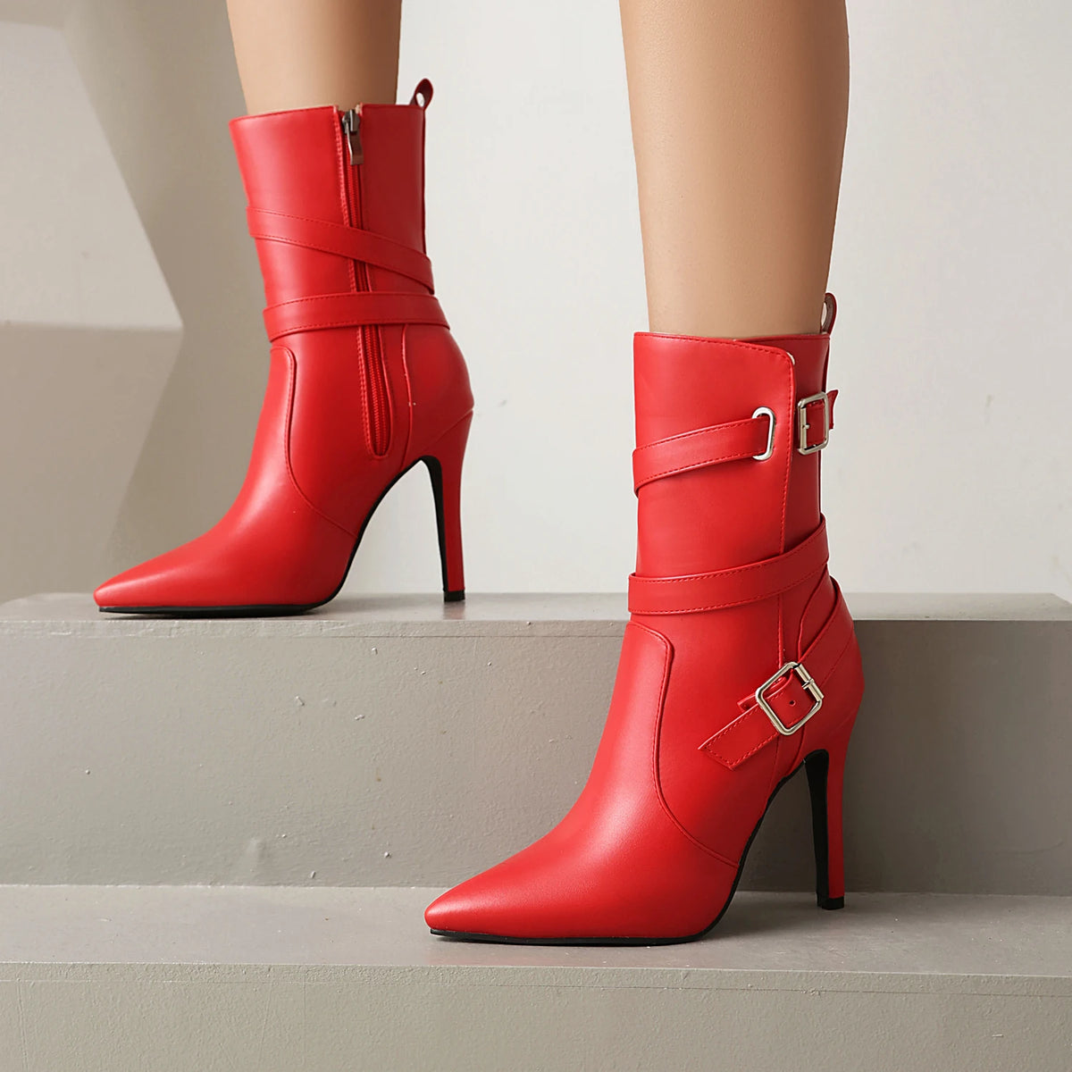 Pointed Toe Stiletto Ankle Boots With Buckle for Women