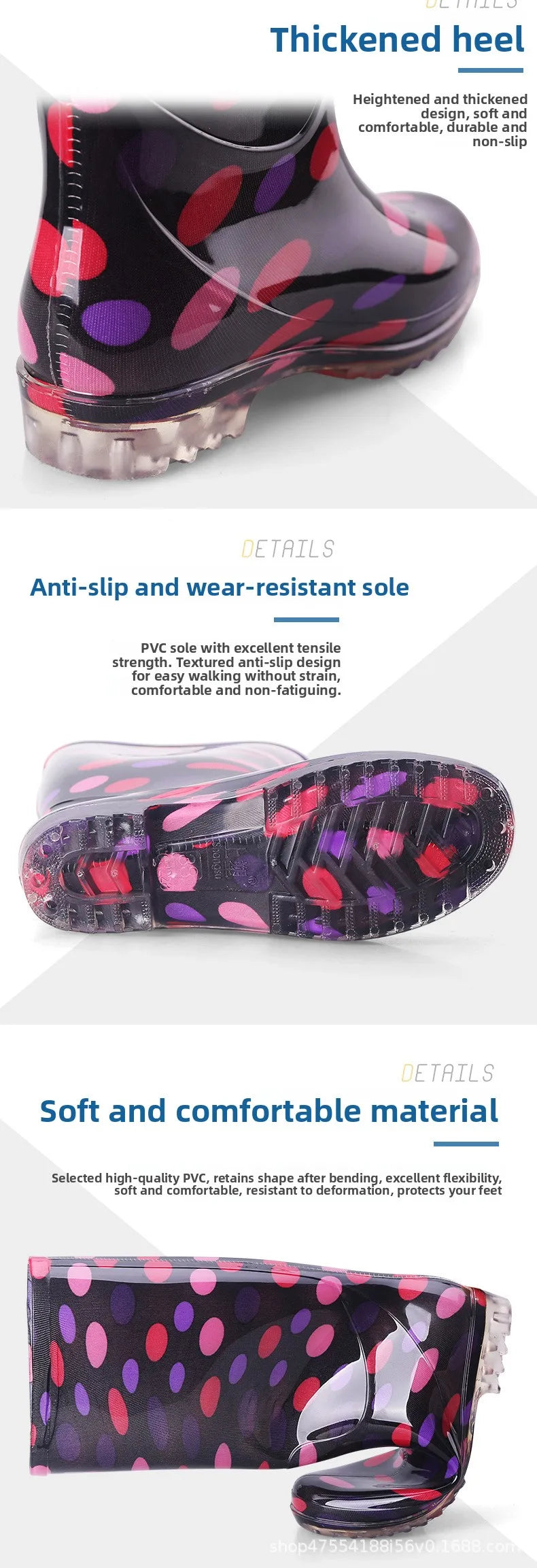 Floral Printed Anti Slip Comfortable Rain Boots For Women