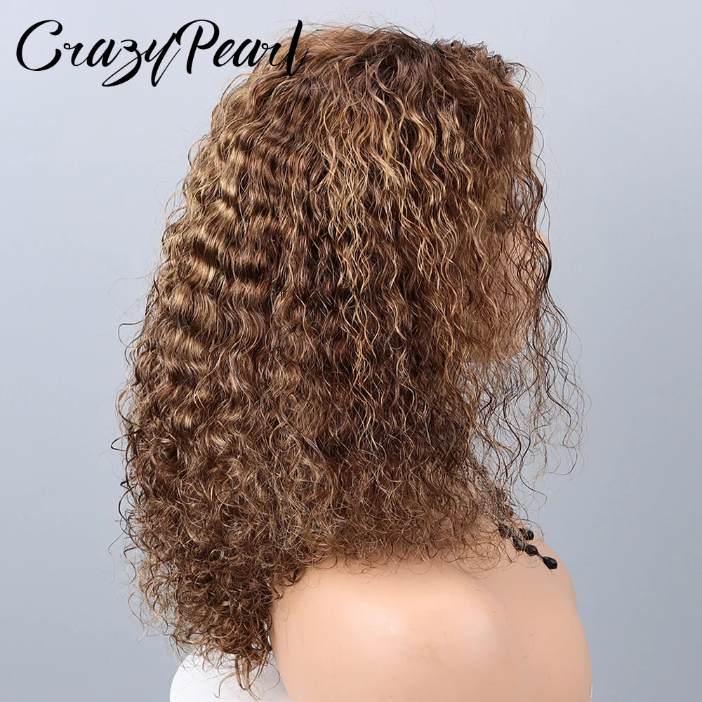 Water Wave Highlight Human Hair Closure Wig for Women