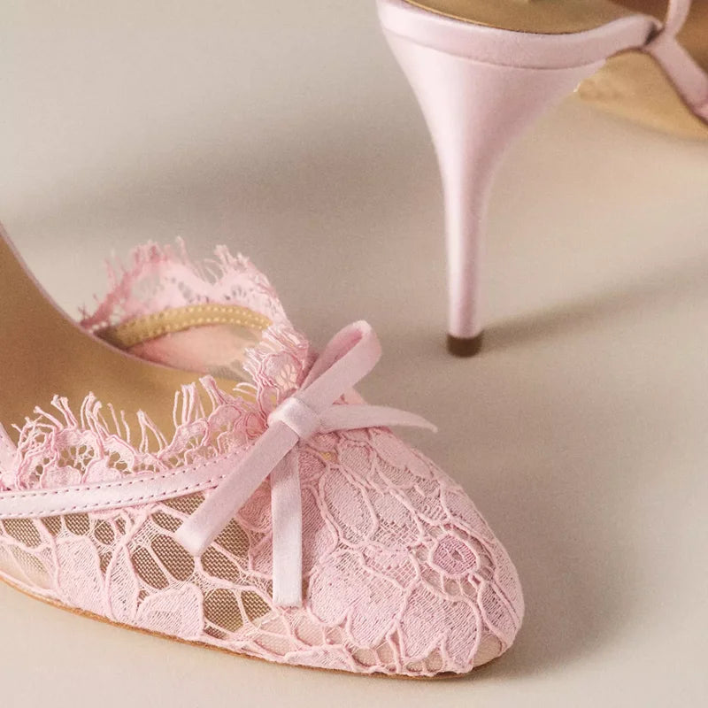 Butterfly Knot Slingback Pointed Toe Stiletto Heels for Women