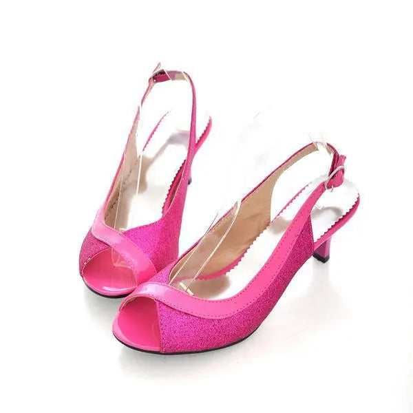 Sequin Strappy Buckle Mid Sandals