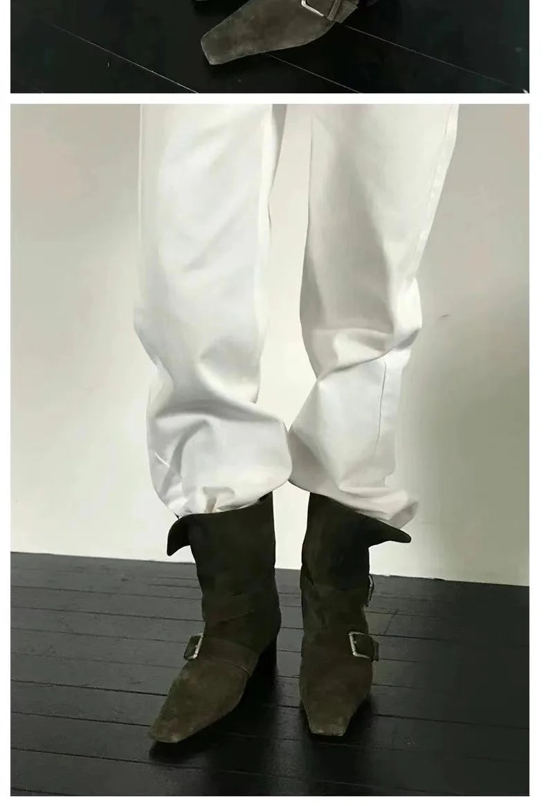 Vintage Suede Square Heel Boots