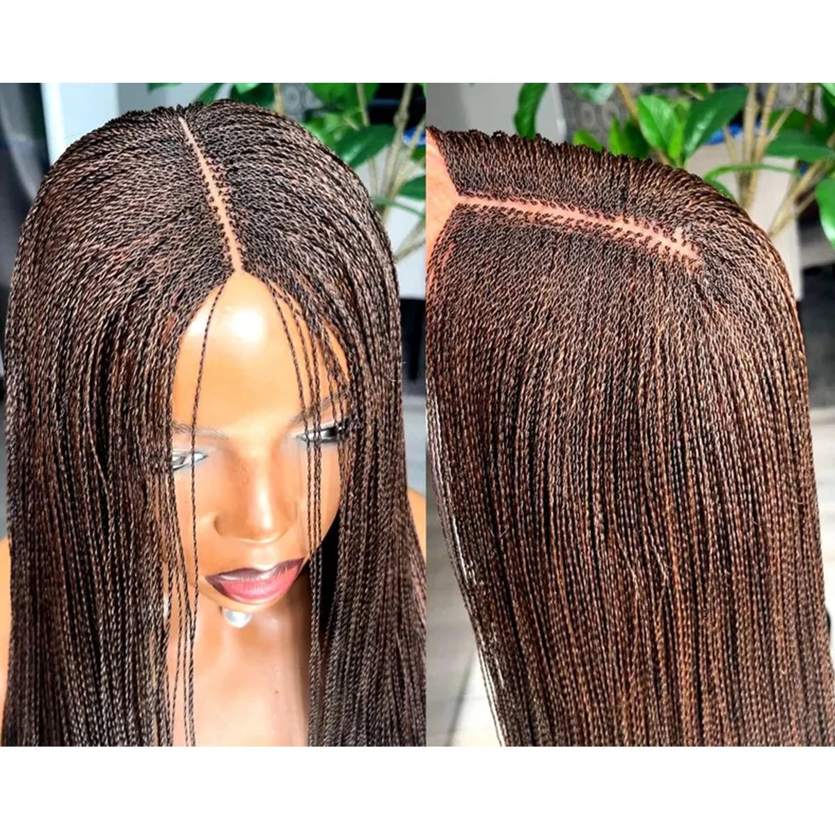 28inch Chestnut Brown Micro Twist Color Mix Wig with 5x5 HD Lace Closure Glueless Natural Look Braiding Lace Wig for Women