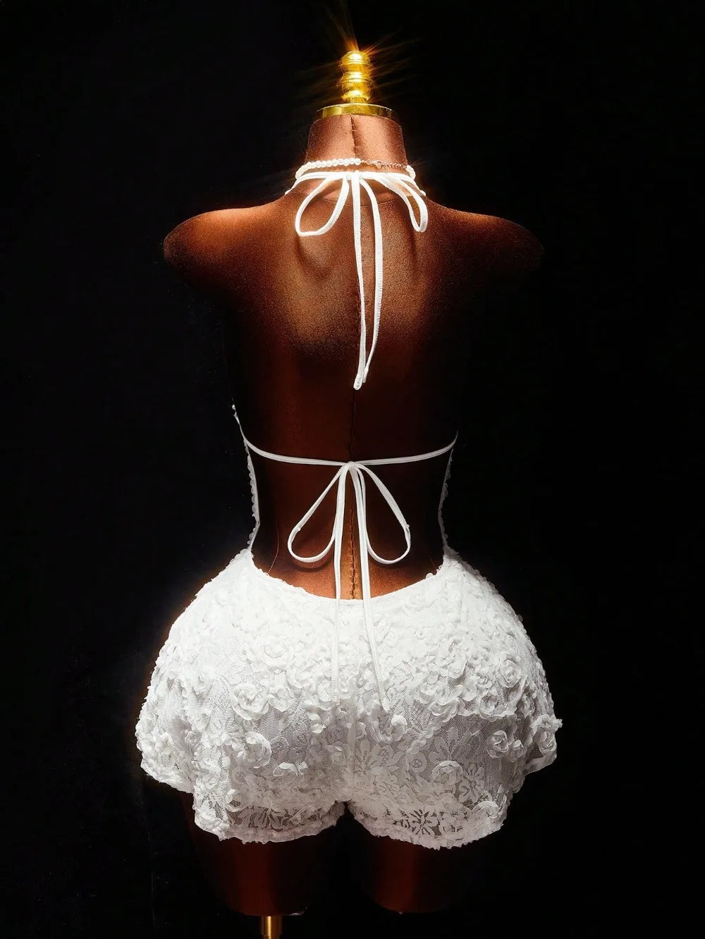 Floral Patchwork Backless Halter Bodysuit for Women