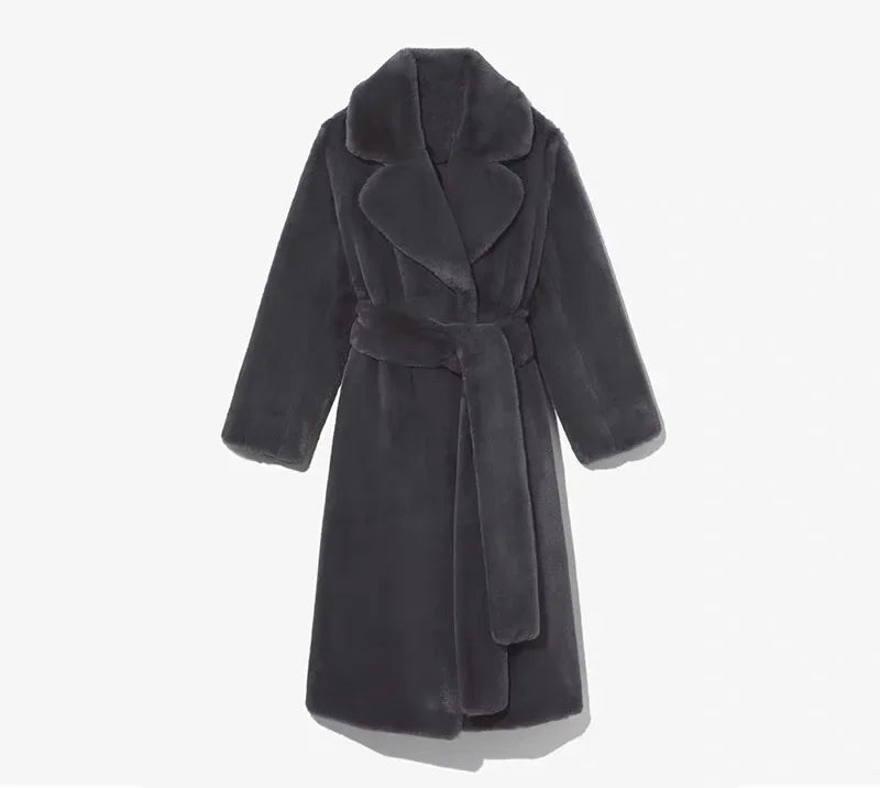 Long Belted Faux Fur Winter Coat