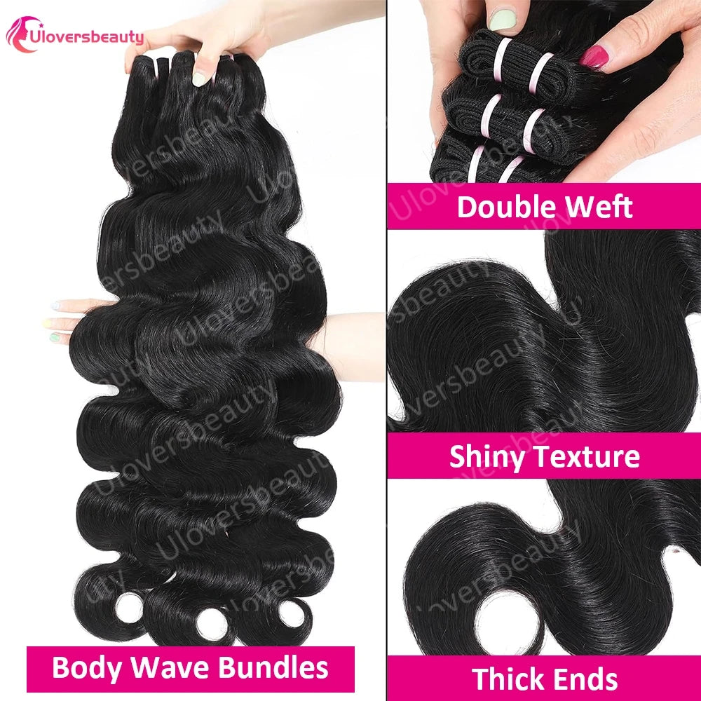 Double Drawn Body Wave Human Hair Bundles for Women