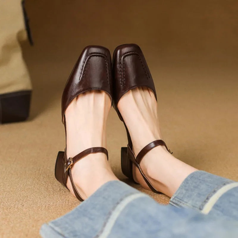 Elegant Square Toe T Strap Sandals