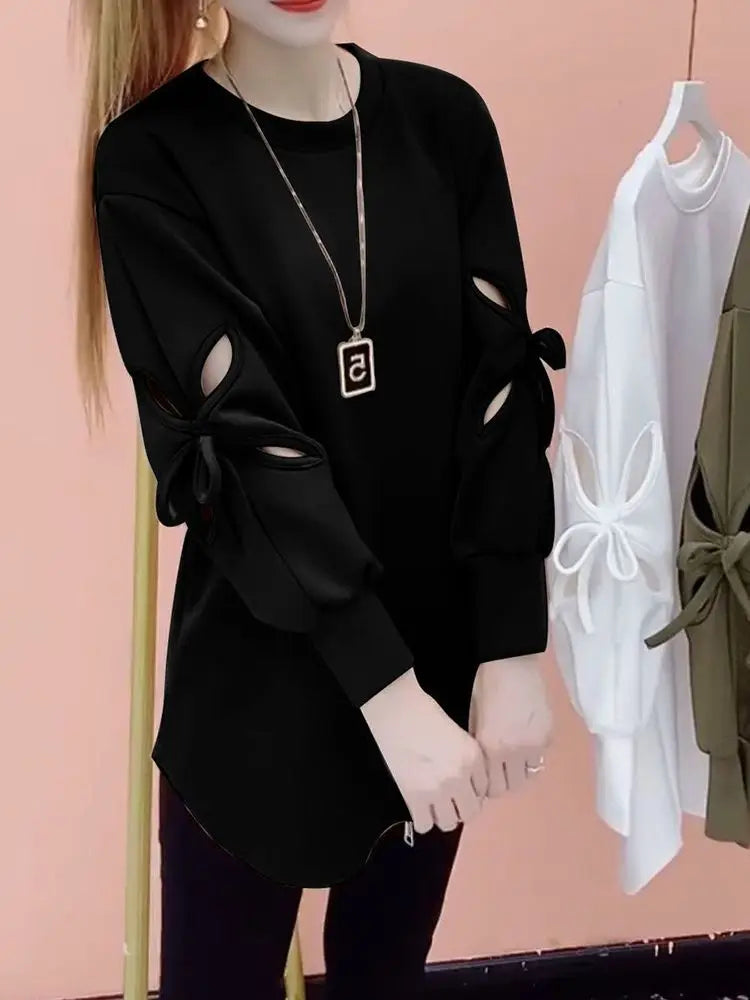 Woman T-shirt Korean Fashion Clothing Elegant Top Spring Clothes Black Streetwear Casual Long White Loose Autumn Women Tshirt