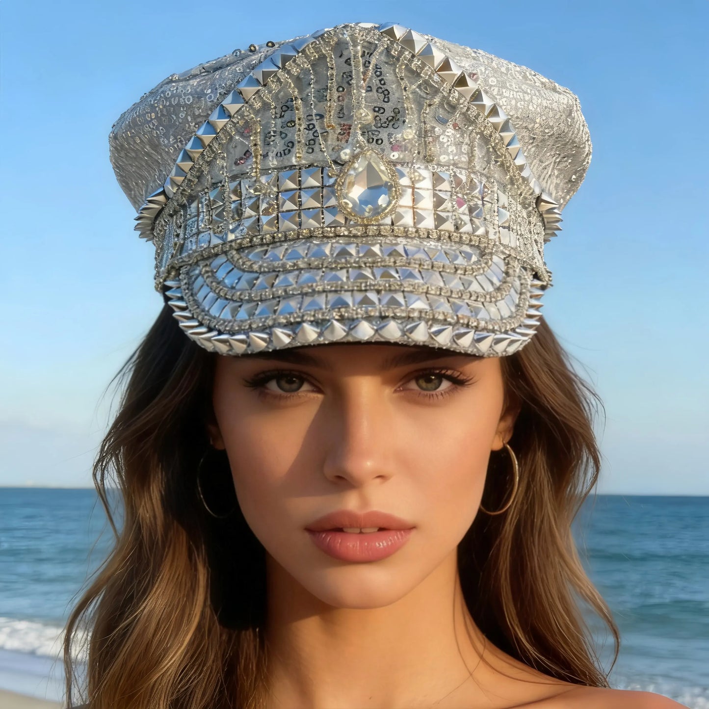 Black Luxury Steampunk Rhinestone Baseball Cap for Women