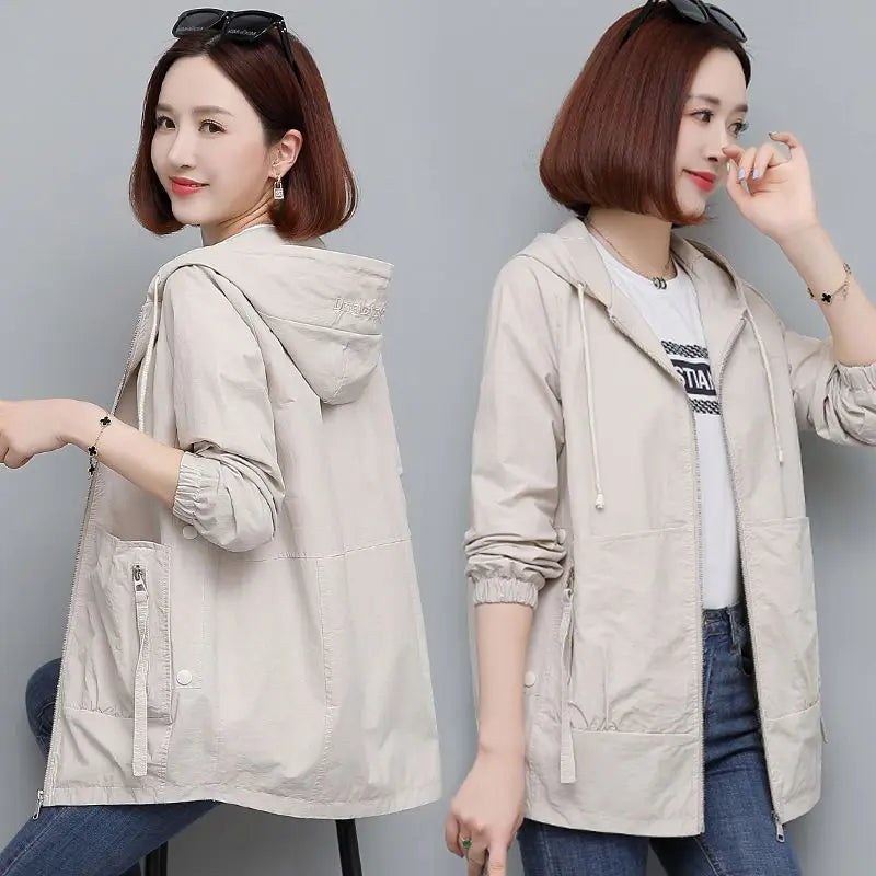 Lining Hooded Coat Female Spring And Autumn Temperament Short Jacket Casual Short Trench Coat Female Hooded Outwear Khaki