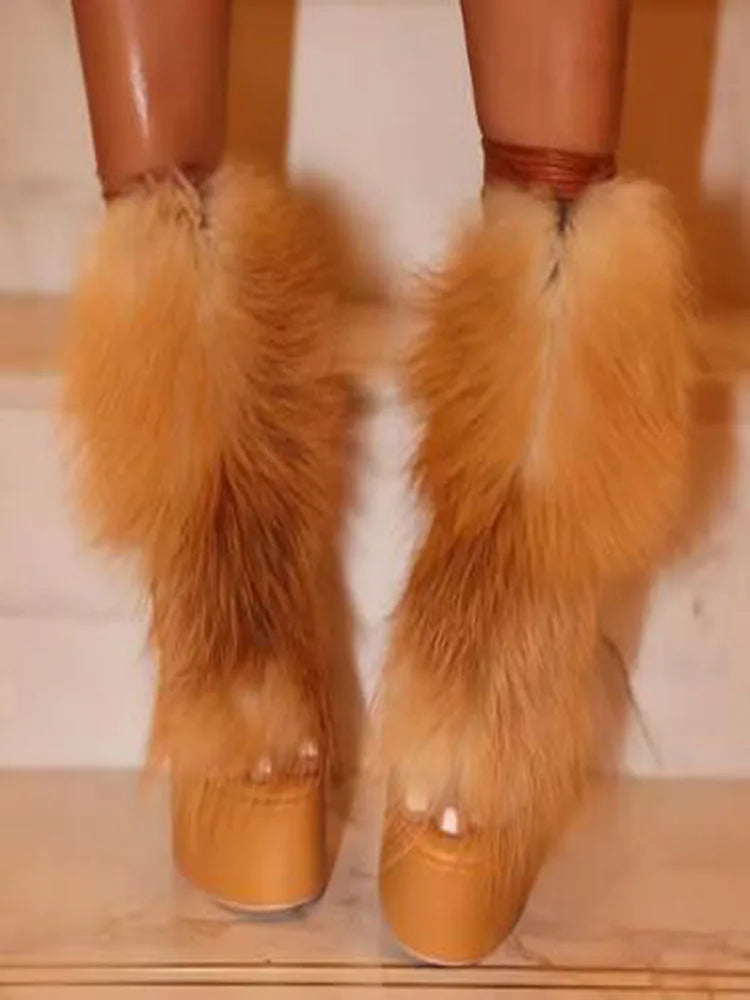 Elegant Faux Fur Cross Tie Platform Sandals for Women