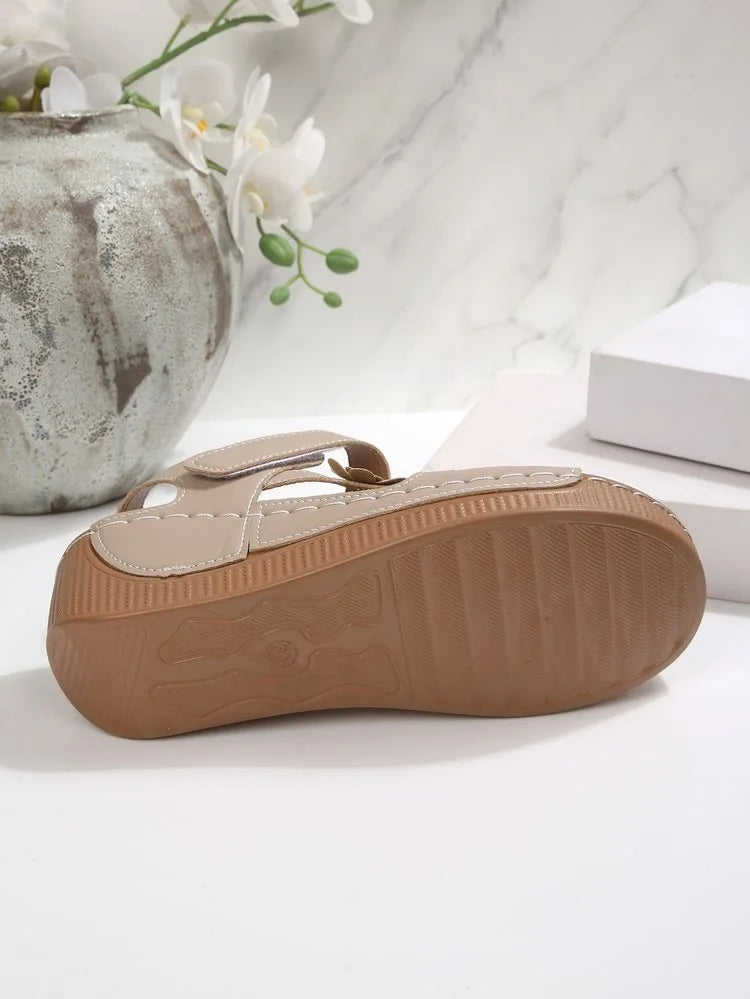 Modern Floral Buckle Wedge Sandals